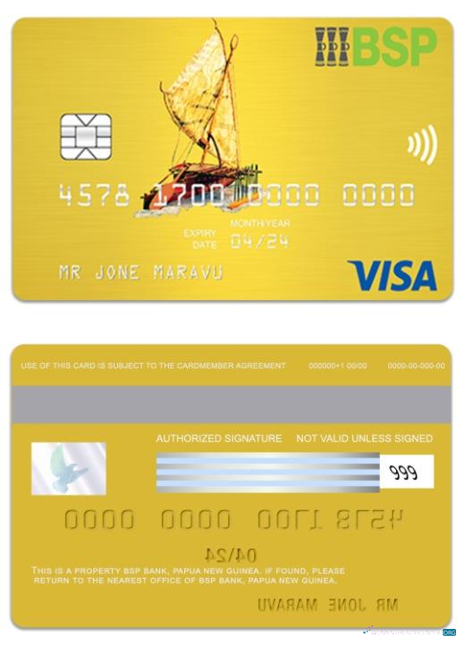 Download Papua New Guinea BSP Bank visa gold card Photoshop template